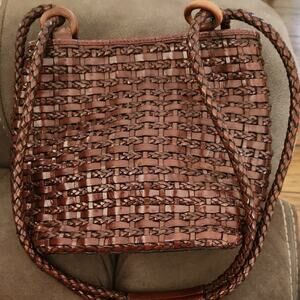 Dillards Chic Woven Brown Leather Shoulder Bag